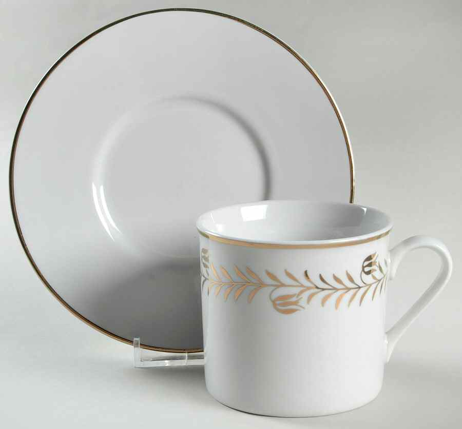 Golden Wreath Flat Cup & Saucer Set by Martha Stewart-1