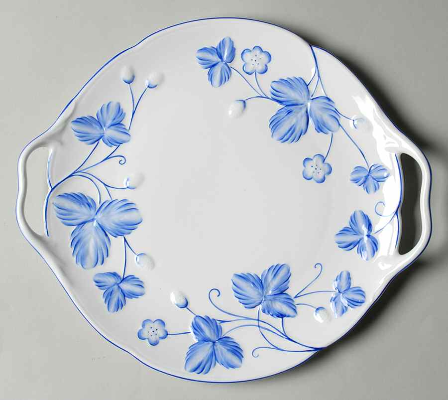 Victoria Strawberry Blue Handled Cake Plate by Minton-1
