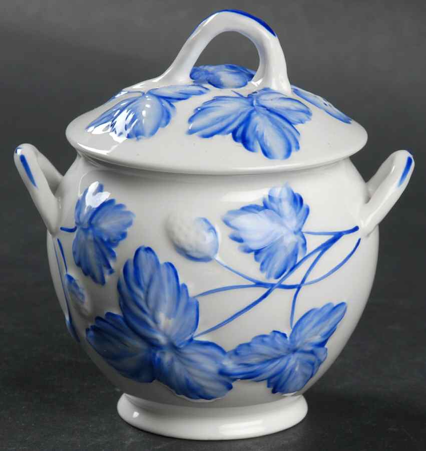 Victoria Strawberry Blue Mini Sugar Bowl & Lid by Minton-1