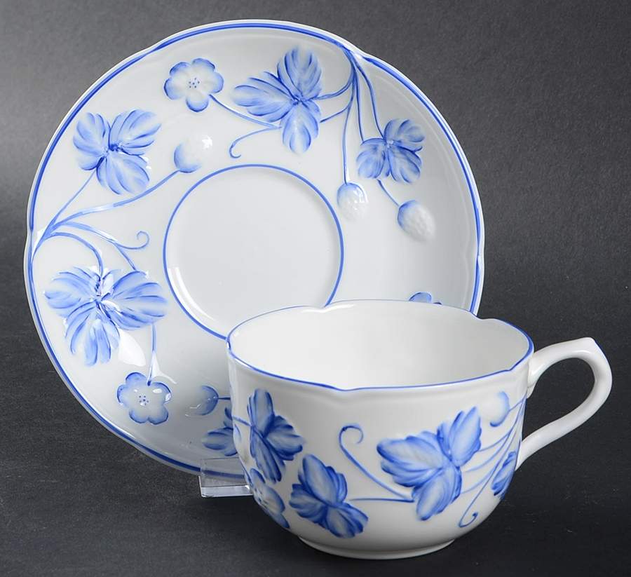 Victoria Strawberry Blue Flat Cup & Saucer Set by Minton-1