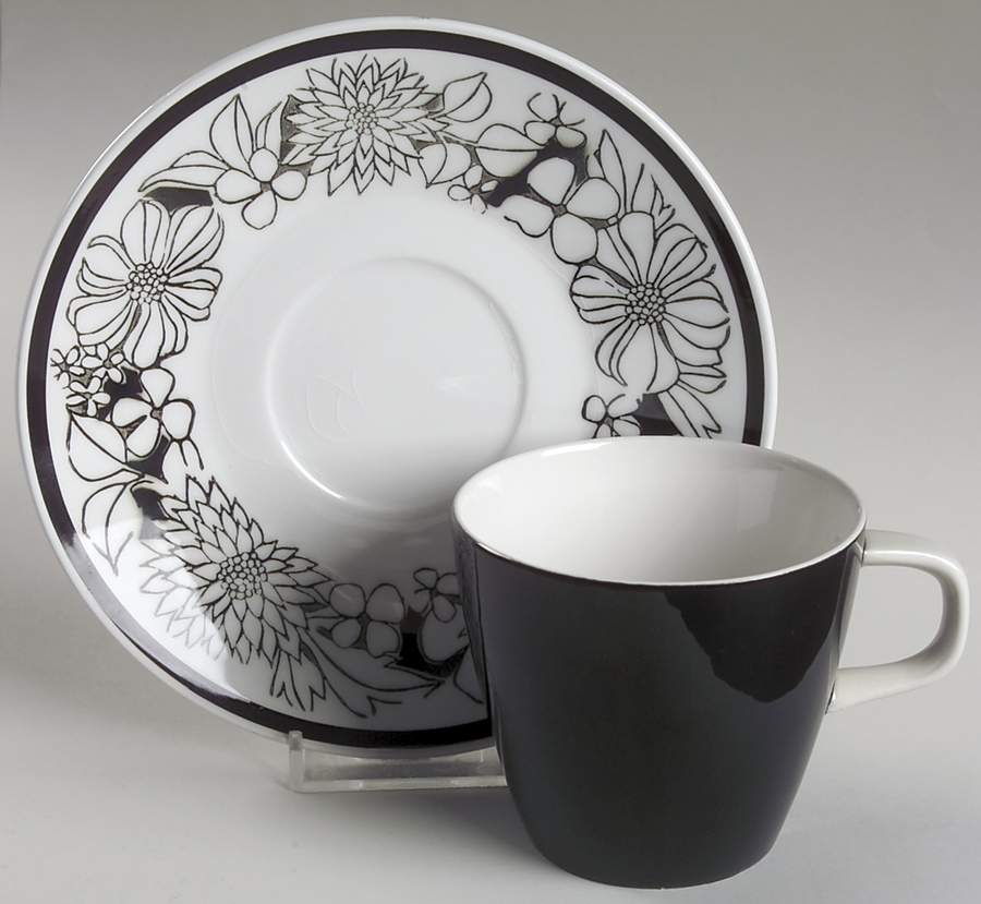 Black Flat Cup & Saucer Set by Mikasa-1