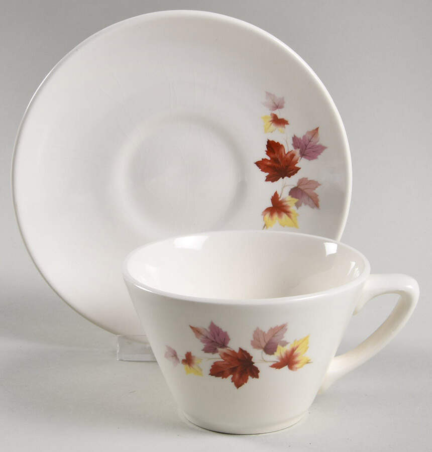 Maple Leaves Flat Cup & Saucer Set by Mount Clemens-1
