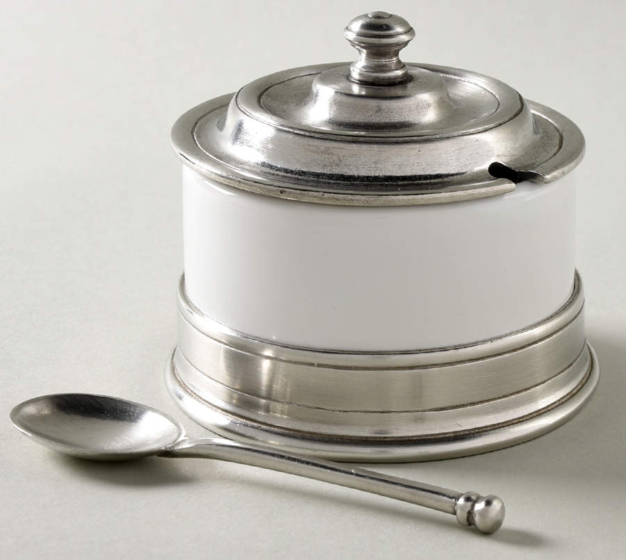 Convivio White Jam/Jelly & Lid W/Spoon by Match Pewter-1
