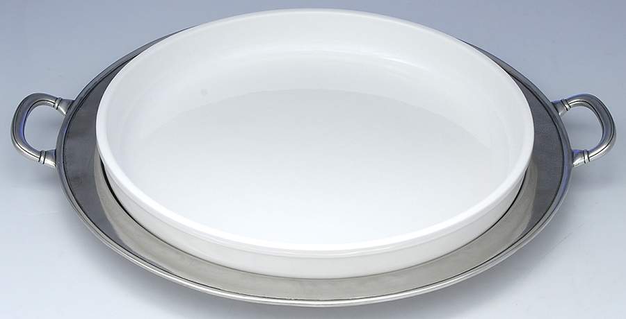 Convivio White Round Pewter Platter & Casserole Insert by Match Pewter-1