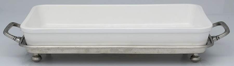 Convivio White 14" Rectangular Baker W/Metal Stand by Match Pewter-1