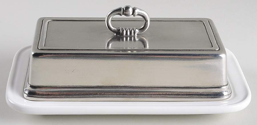 Convivio White 1/4 Lb Covered Butter with Metal Lid by Match Pewter-1