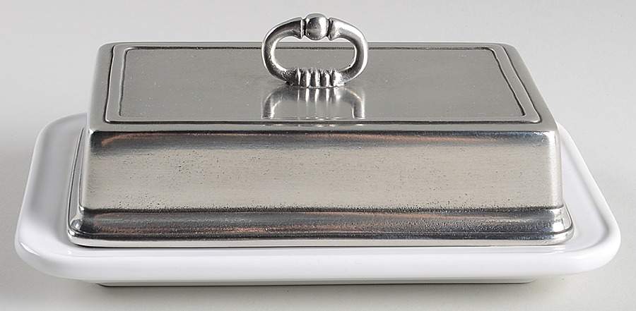 Convivio White 1/4 Lb Butter Dish & Metal Lid by Match Pewter-1