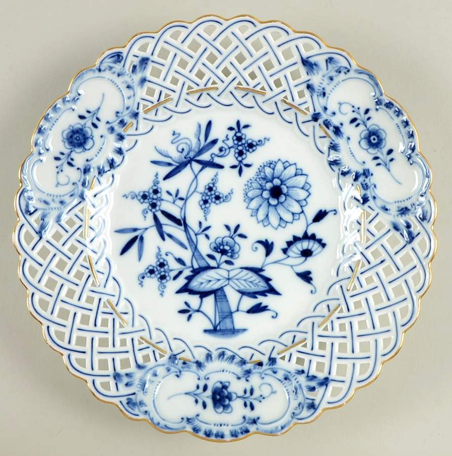 Blue Onion (Pierced, Gold Trim) Luncheon Plate by Meissen (Germany)-1