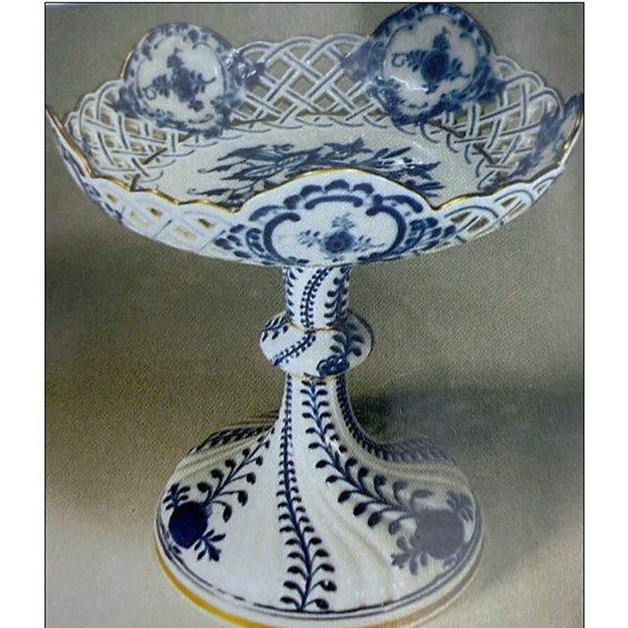 Blue Onion (Pierced, Gold Trim) Compote by Meissen (Germany)-1