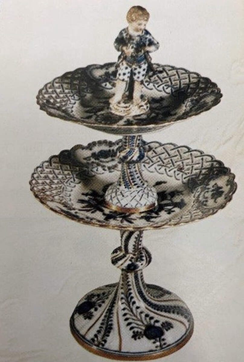 Blue Onion (Pierced, Gold Trim) Figural Centerpiece by Meissen (Germany)-1