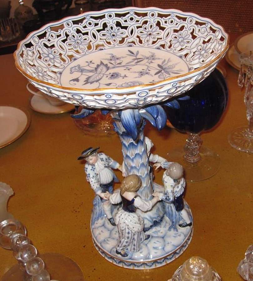 Blue Onion (Pierced, Gold Trim) Pierced Centerpiece by Meissen (Germany)-1