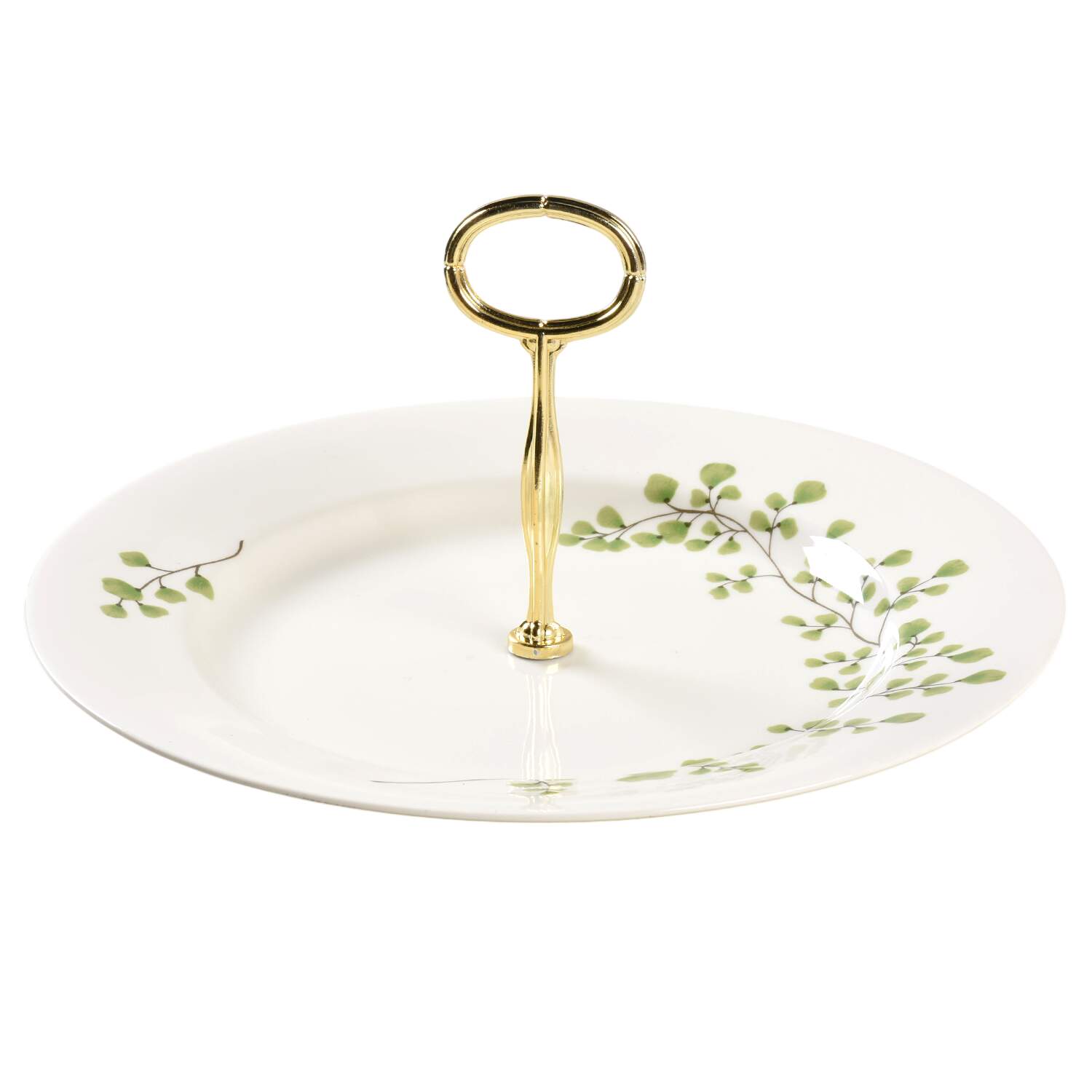 Maidenhair Fern Green Round Serving Plate with Center Handle (Dp) Hc by Martha Stewart-1