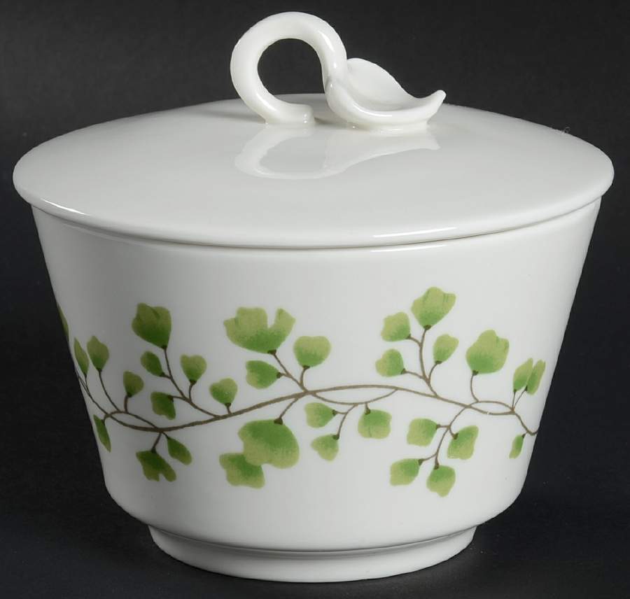 Maidenhair Fern Green Sugar Bowl & Lid by Martha Stewart-1