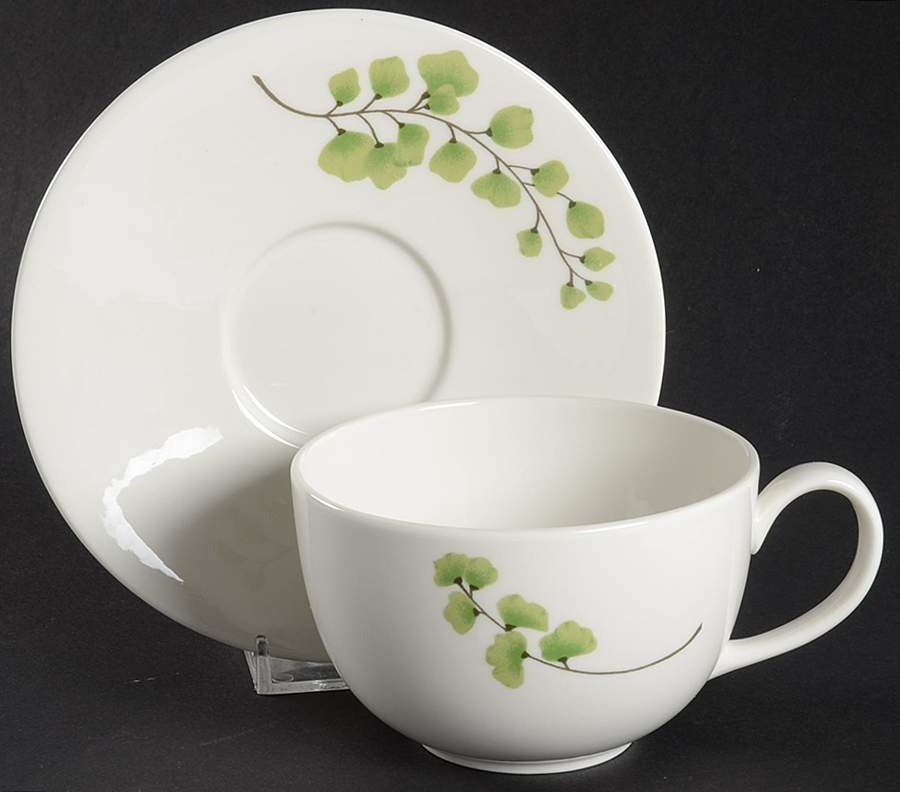 Maidenhair Fern Green Flat Cup & Saucer Set by Martha Stewart-1