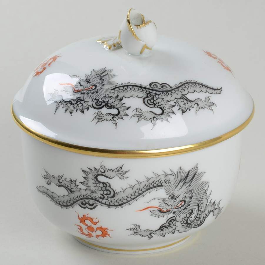 Ming Dragon Black (Ornate, No Band Border Sugar Bowl & Lid by Meissen (Germany)-1