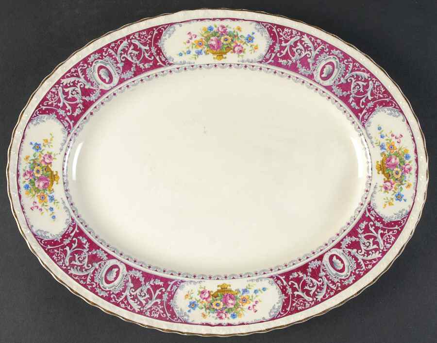 Canterbury Red Border (No Floral Center) 12" Oval Serving Platter by Myott Staffordshire-1