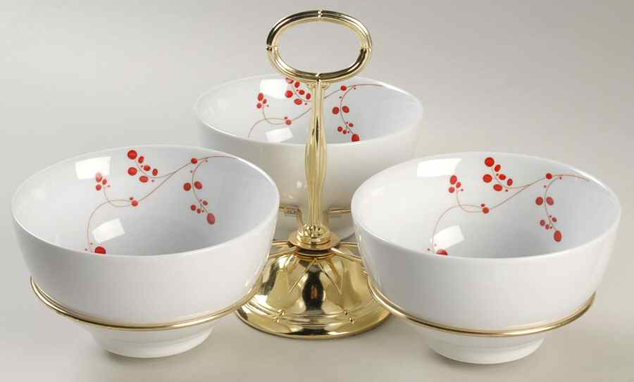 Red Berries 7" x 12" 3-Part Relish & Metal Stand (CERC) HC by Mikasa-1