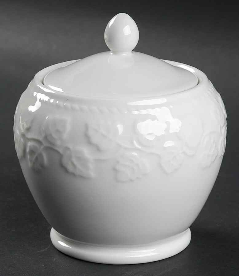 Embossed Leaf Sugar Bowl & Lid by Martha Stewart-1