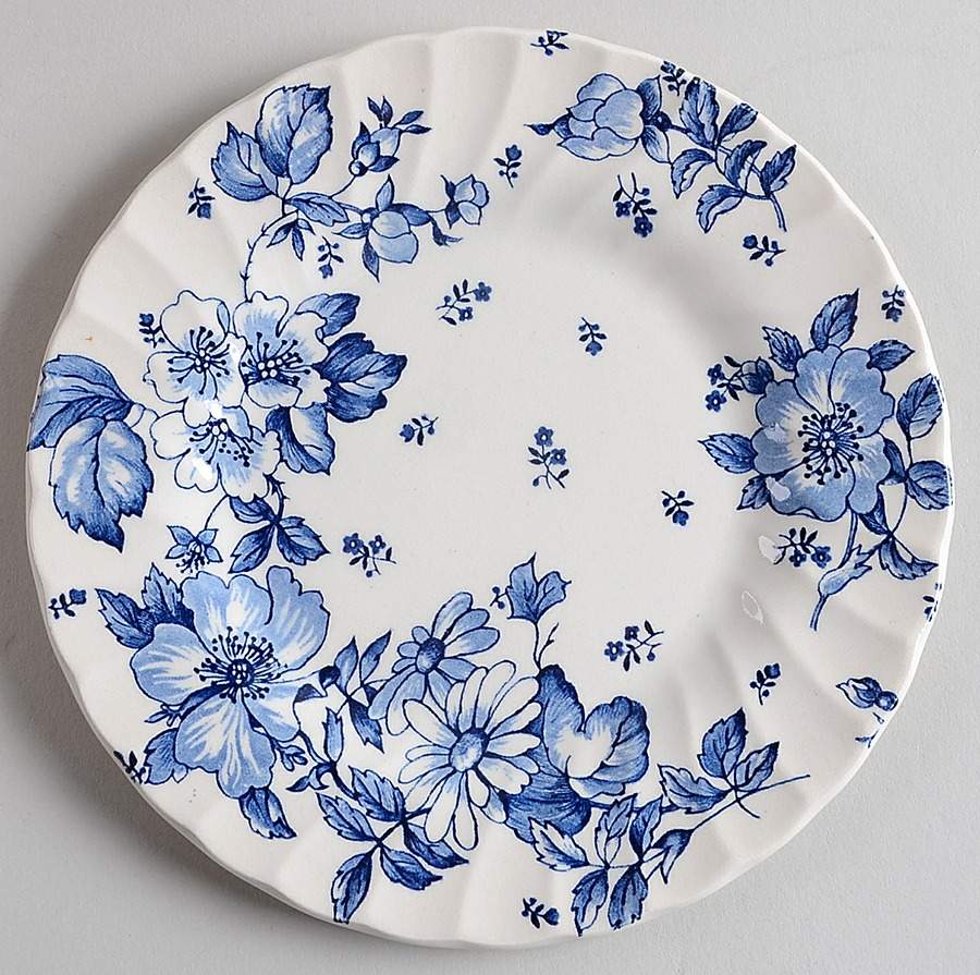 Peony and Rose Blue Dessert/Pie Plate by Myott Meakin-1