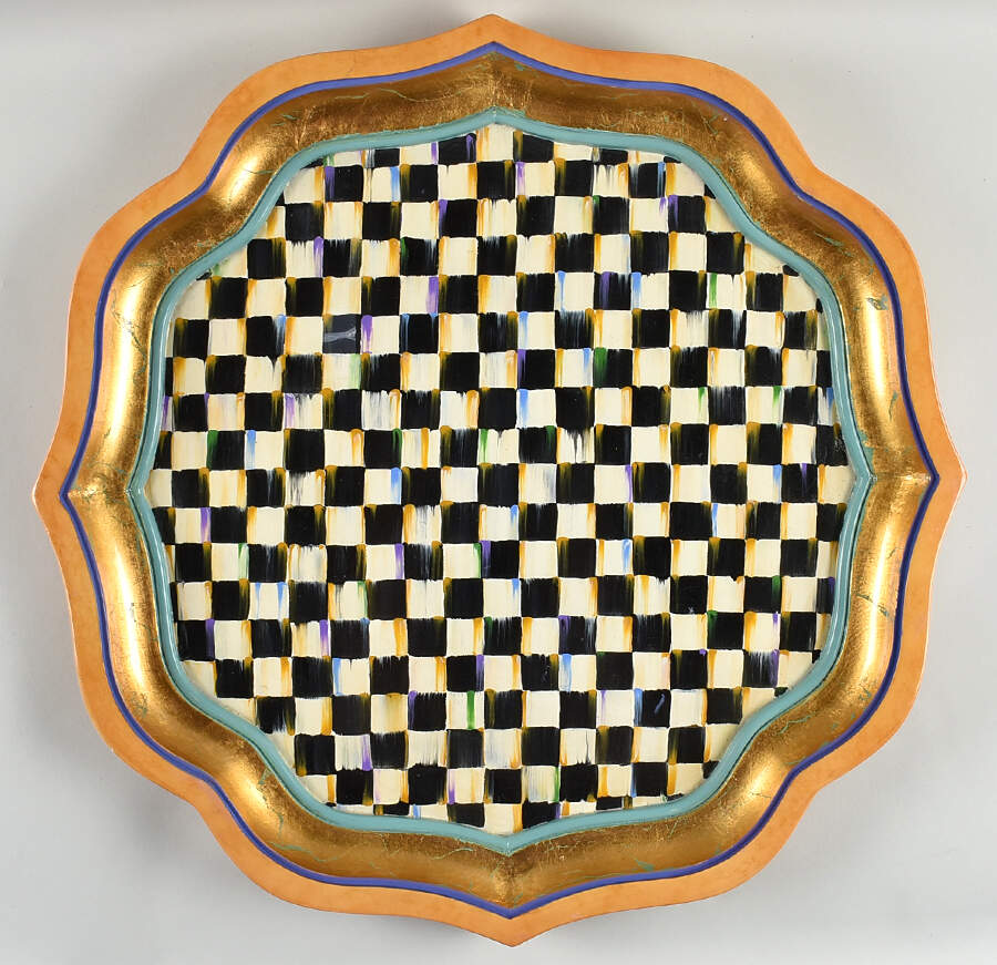 Courtly Check 22" Scalloped Wood Tray by MacKenzie-Childs-1