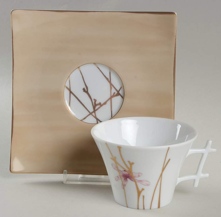 Amour En Cage (Oxygene Shape) Flat Cup & Saucer Set by Medard de Noblat-1