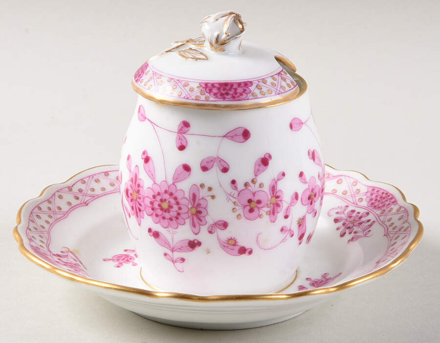 Indian Mustard with Lid & Attached Underplate by Meissen (Germany)-1