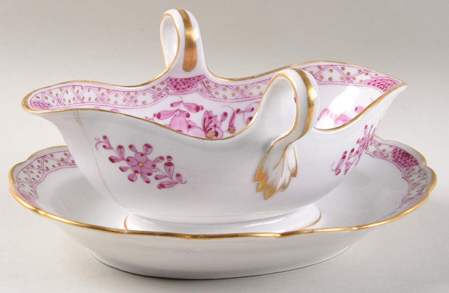 Indian Gravy Boat with Attached Underplate by Meissen (Germany)-1