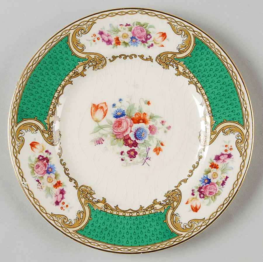 The Bouquet Green (Enameled) Bread & Butter Plate by Myott Staffordshire-1