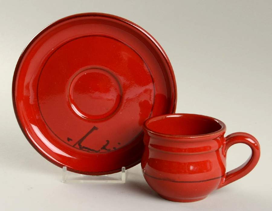 Classic Collection Red Flat Demitasse Cup & Saucer Set by Mamma Ro-1
