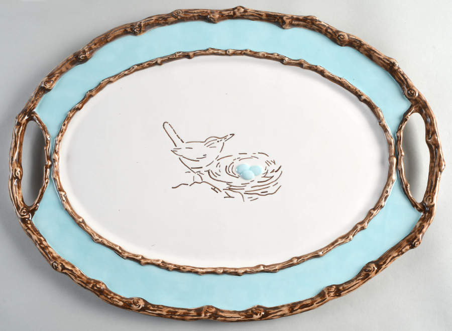 Nesting Birds Nest 18" Oval Serving Platter by Mud Pie-1