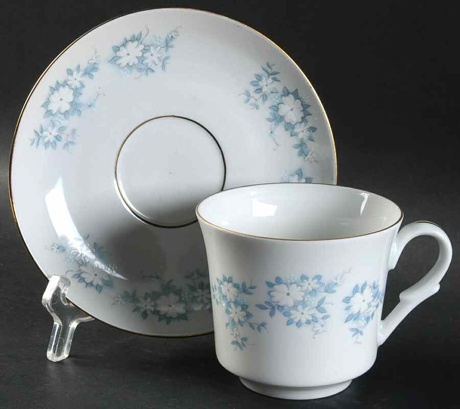 Danube (Blue White Floral) Flat Cup & Saucer Set by Montgomery Ward-1