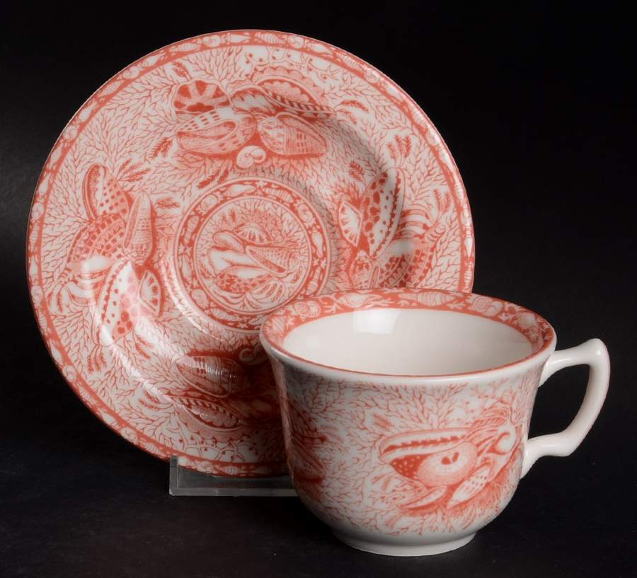Coral Torquay Flat Cup & Saucer Set by Mottahedeh-1