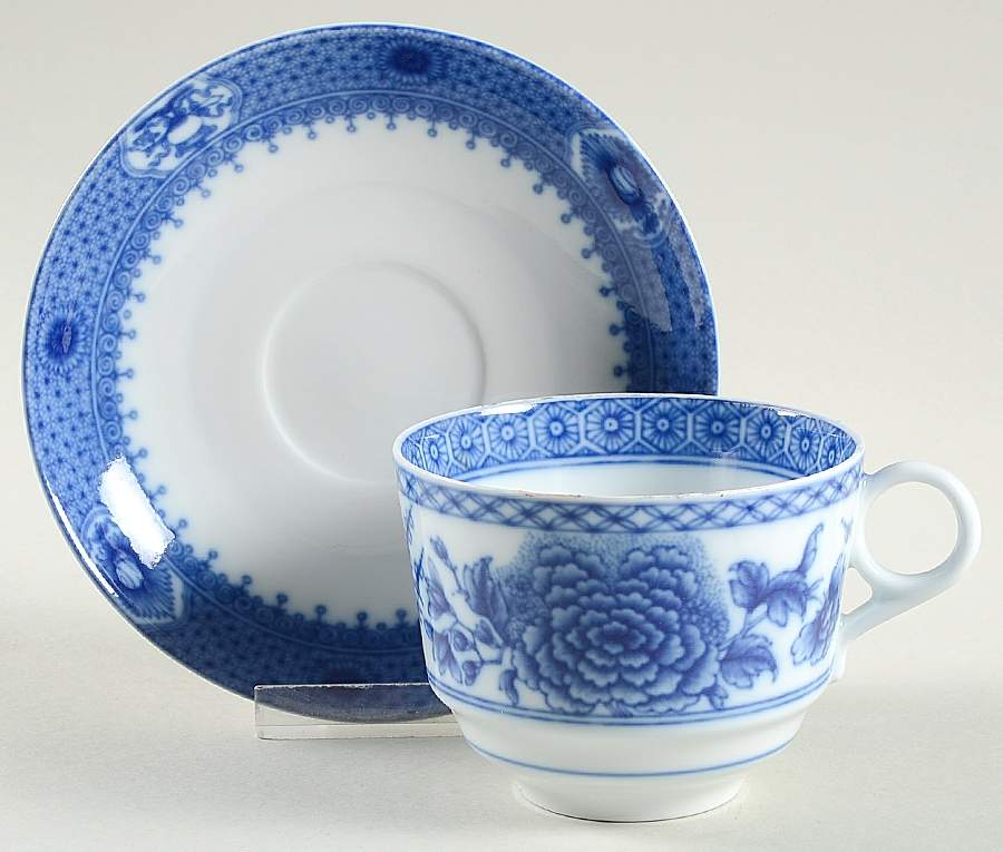Imperial Blue (No Trim) Flat Cup & Saucer Set by Mottahedeh-1