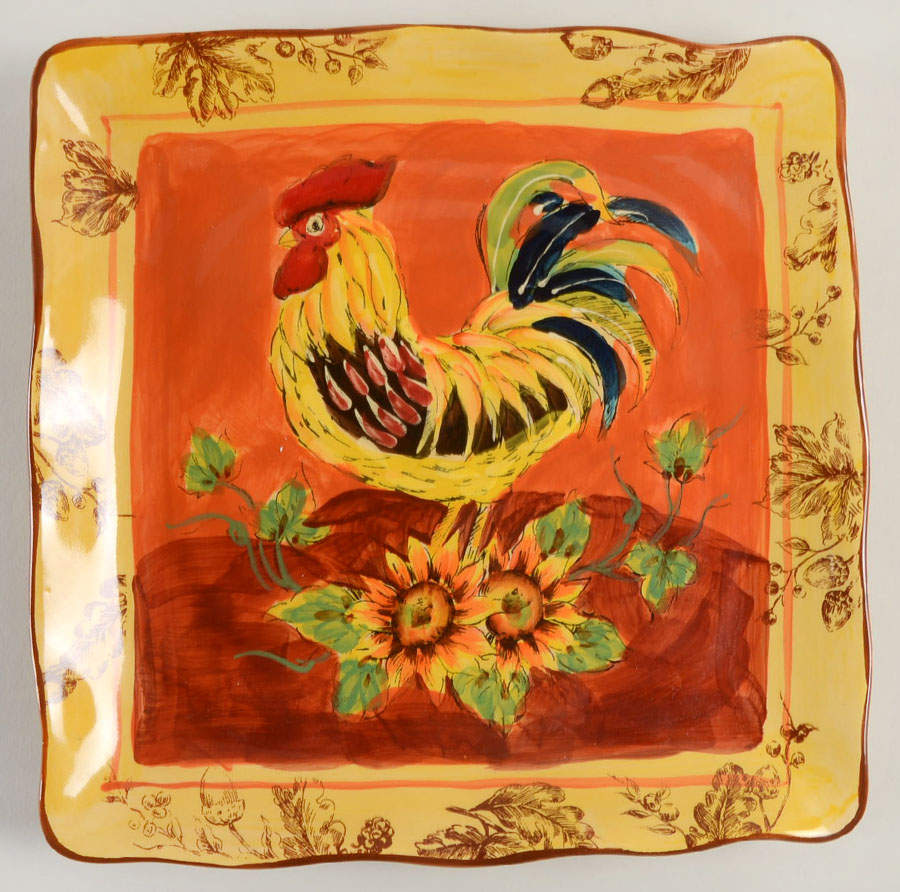 Orange Rooster Square Dinner Plate by Maxcera Corp-1