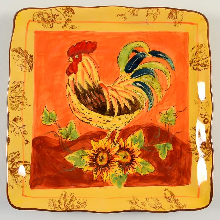 Orange Rooster Square Salad Plate by Maxcera Corp-1