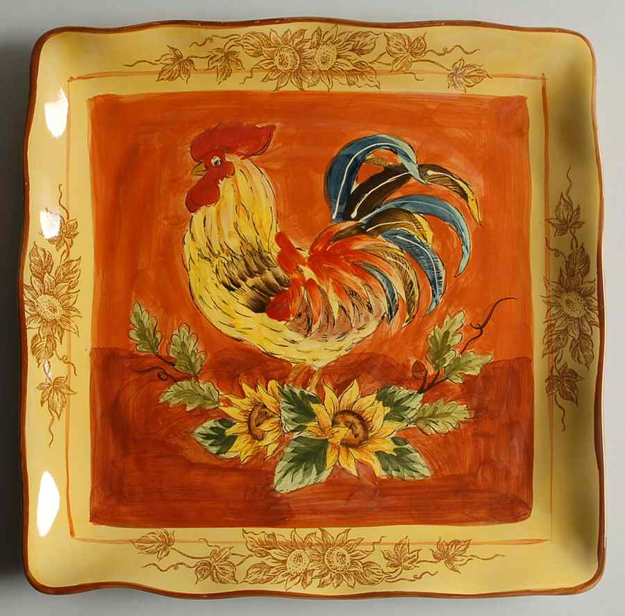 Orange Rooster Square Dinner Plate by Maxcera Corp-1