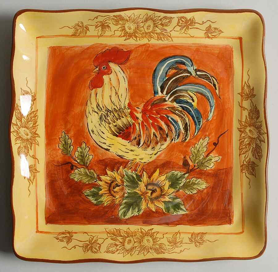 Orange Rooster Square Salad Plate by Maxcera Corp-1
