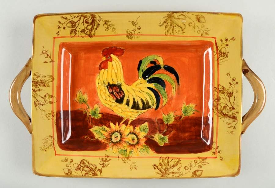 Orange Rooster 15" Rectangular Tray by Maxcera Corp-1