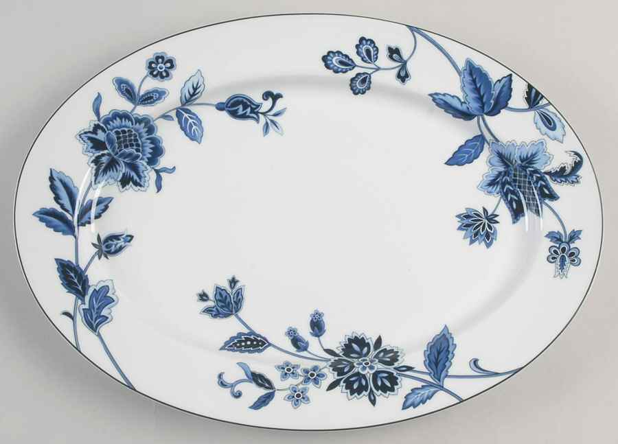 Indigo Bloom 14" Oval Serving Platter by Mikasa-1