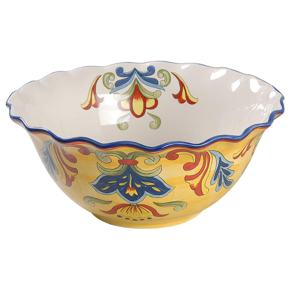 Yellow Talavera 12" Ruffled Bowl by Maxcera Corp-1