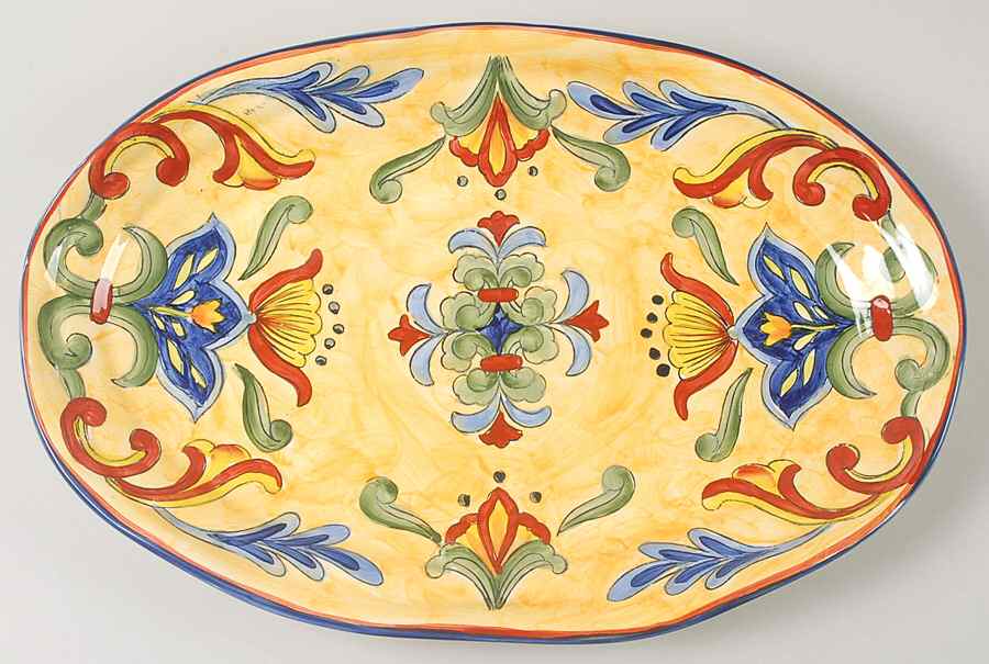 Yellow Talavera 17" Oval Serving Platter by Maxcera Corp-1