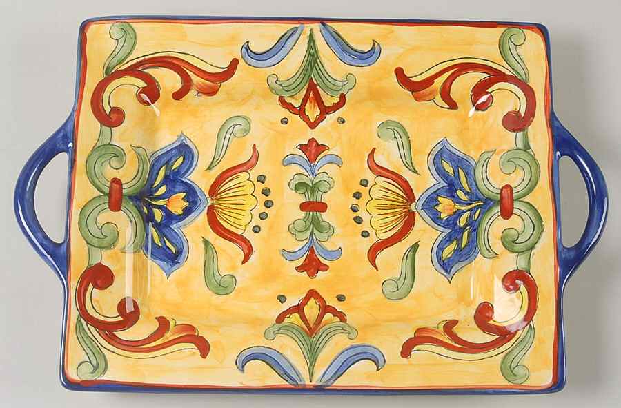 Yellow Talavera 14" Handled Tray by Maxcera Corp-1
