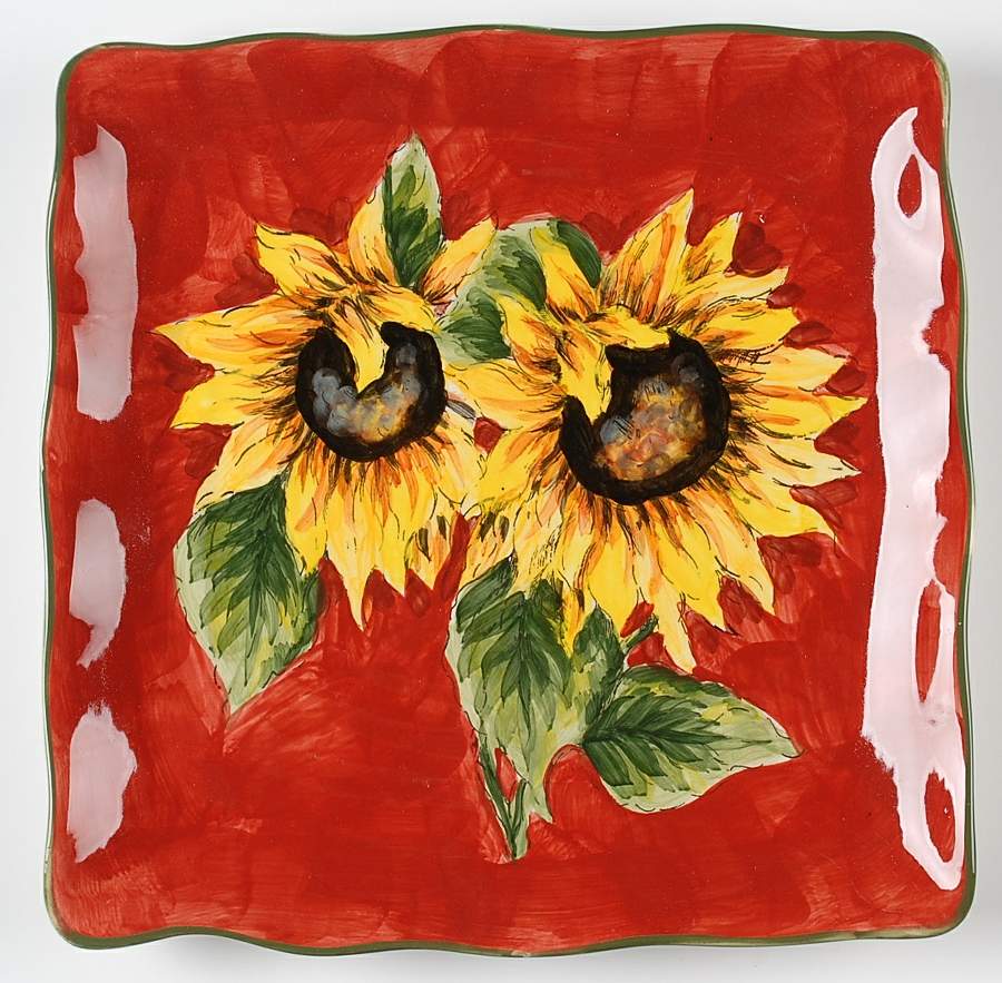 Red Sunflower Square Dinner Plate by Maxcera Corp-1
