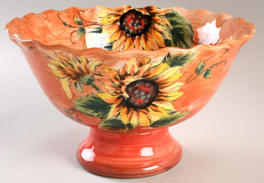 Sunset Sunflower Large Footed Salad Serving Bowl by Maxcera Corp-1