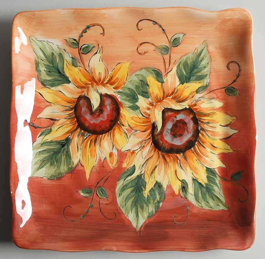 Sunset Sunflower Square Dinner Plate by Maxcera Corp-1