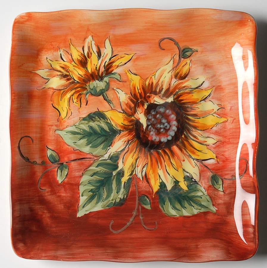 Sunset Sunflower Square Salad Plate by Maxcera Corp-1