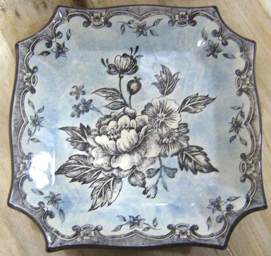 French Toile Blue Square Dinner Plate by Maxcera Corp-1