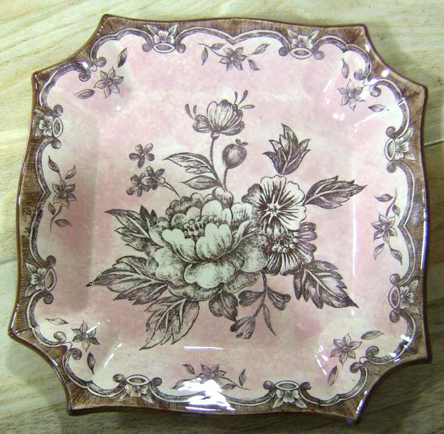 French Toile Pink Square Dinner Plate by Maxcera Corp-1