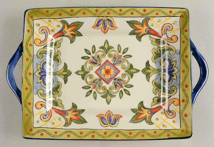 Green Talavera 15" Rectangular Handled Tray by Maxcera Corp-1