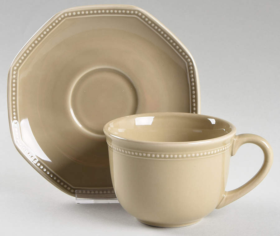 MTW12 Taupe Flat Cup & Saucer Set by Martha Stewart-1